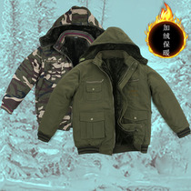 Labor insurance small cotton-padded jacket winter mens plus velvet thick pure cotton color welder short cotton-padded jacket army green cold-proof work cotton-padded clothes