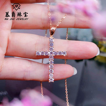 Necklace women light luxury niche moisanishi cross pendant row diamond rose gold 925 sterling silver plated K gold choker
