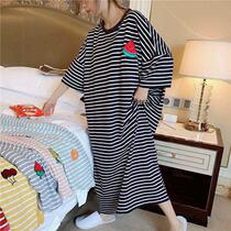 Sleeping Skirt Woman Summer Short Sleeve Han version Temperament Home Loose Super Hypertrophy 200 catty Fat Mm Medium Long female pyjamas