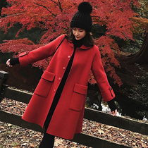 Sandro Fashiong international brand cashmere coat women winter thick double-sided brand 2021 New Red