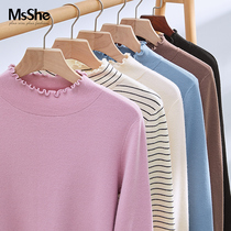 MsShe large size womens 2021 new fat mm winter wood ear half high collar imitation rabbit velvet sweater base shirt