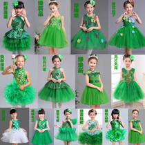 Summer little girl childrens clothing grass green dress Summer Autumn puffy yarn princess June 1 performance catwalk dress