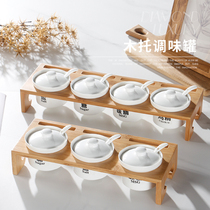 Ceramic spice box seasoning can set household seasoning tank salt jar chili jar chili Jar Kitchen supplies can insert cover