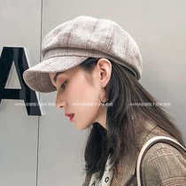 Japanese spring and autumn Plaid octagonal hat female British Korean version of Joker fashion beret retro Net red newsboy hat tide