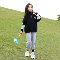 Female childrens clothing autumn Net red sports suit 2021 new foreign style childrens womens spring and autumn clothes