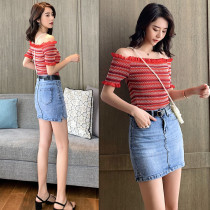 Denim skirt female summer Korean skinny stretch sexy hip skirt 2019 high waist light blue half-step skirt