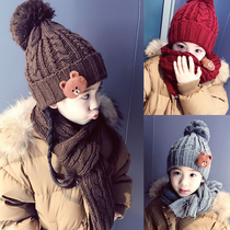 Autumn and winter childrens hat scarf suit boys and girls winter baby warm wool scarf two-piece set for big children
