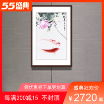 High-end pure handmade Su embroidery finished product hanging painting Xuanguan vertical version lotus flower embroidery painting finished corridor gangway wall hanging painting