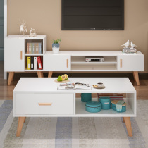 Nordic solid wood coffee table TV cabinet combination set Modern simple small apartment white simple living room TV cabinet