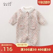 davebella David Bella autumn and winter baby girl baby double floral cotton single-breasted jumpsuit DB5573