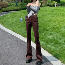 High waist micro-La jeans women Spring and Autumn slim body thin Bell pants 2021 New European and American brown pants