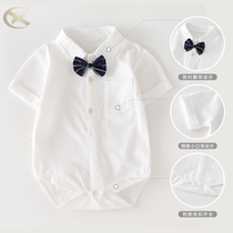 Two months size 59 baby one-piece summer clothes mens treasure bow tie romper short-sleeved bag fart clothes thin boys