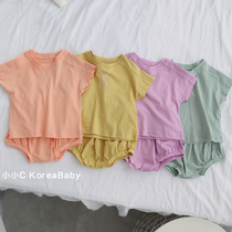 Baby short sleeve bread shorts set Korean baby clothes 2021 summer new boys and girls pajamas home clothes