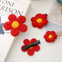 Send you a little red flower Yi Qianxi with small flower brooch children Hairband Net Red fresh Girl Knitting clip