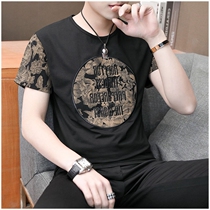Short sleeve T-shirt mens round neck printed cotton trend slim handsome summer mens coat Tide brand personality fashion tide