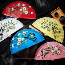 Anita wood fan custom double sided hand painting fan folding fan walking show fan ancient fan dance fan