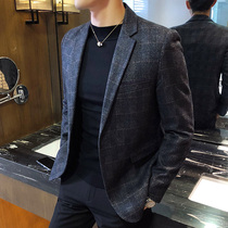 Hong Kong mens spring and autumn single button casual Western suit jacket man 2022 new Korean version trend handsome and plaid small suit