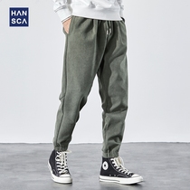 Hanska Loose Casual Pants Man 2021 New Winter Plus Suede Thickened Trendy Fashion Waffag Long Pants