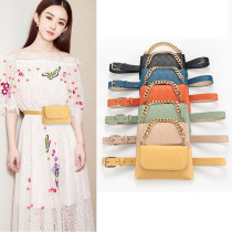 Chain mobile phone waist pack female ins fashion fashion suit Joker woven plaid small bag dress decorative belt