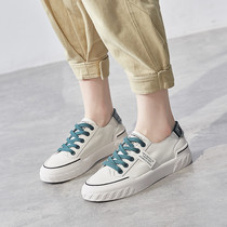 Small white shoes tide 2020 spring new wild canvas board shoes leather flat spring student shoes children X0229