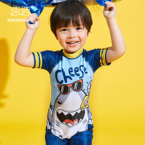 Medium and large childrens swimsuit one-piece sunscreen cold warm shark baby swimming trunks boys swimming swimsuit cute