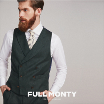 FULL MONTY DARK green herringbone pattern with bamboo set West waistcoat mens wool double breasted suit horse clip