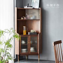 Park in wood for Nordic Living room Solid Wood Triangle Cabinet Dining Room Corner Corner Wine Cabinet Black Walnuts Storage Side Cabinet