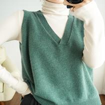 Spring new V-neck knitted vest womens outer wear sleeve shoulder horse clip loose sleeveless base shirt sweater