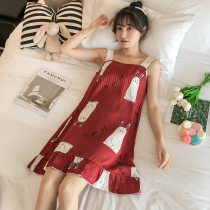 Harness Sleeping Dress Lady Summer Ice silk cute and thin Sleeping Dress Dress dress Summer True silk pregnant woman Home Residence Dress