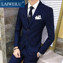 High-end custom brand Levi Road mens striped suit suit business suit three-piece suit suit suit pants vest