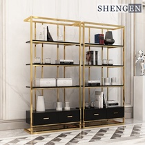 Golden Bookshelf Landing Living-room Decoration Racks Iron Art Racks Ins Light Extravagant Display Shelf Minima Containing shelf