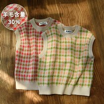 Childrens Checkered Vest Woman Grand Child Spring Autumn Sheep Sweatshirt Girl Foreign Air Knit Waistcoat 2021 Spring Autumn New Child Clothing