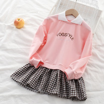 Girls dress long sweater spring and autumn Korean version of foreign-language children cotton thin stitching casual sweater