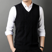 Men's knitted vest thin middle-aged autumn new casual men's sleeveless V-neck waistcoat solid color father sweater