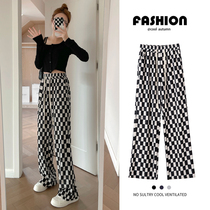 Chessboard Lattice Broadlegged Pants Woman Spring Summer Spring Dress 2022 New High Waist Casual Tug Straight Cylinder Black And White Plaid Pants