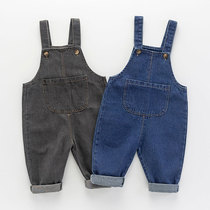 Children with pants male tide children spring and autumn 1-3 years old jeans cotton baby one-piece pants foreign
