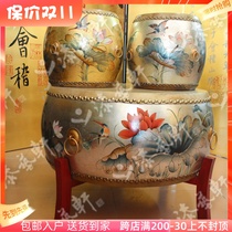 Creative combination set furniture small apartment Chinese painted drum coffee table living room solid wood modern kung fu coffee table simple