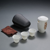 Kiln sheep Jade travel tea set carrying case creative kung fu tea set Outdoor fast guest Cup Tour