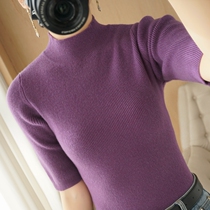 Semi-tall short sleeve knitting shirt short menstrual half-sleeve T-shirt five-sleeve sweater thin