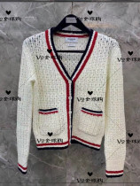 Japan Thom Browne 19 autumn winter TB cut-out striped color v-neck wool knit cardigan jacket
