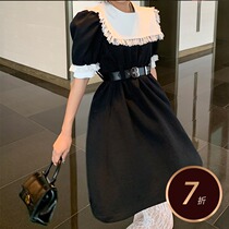 LIN CHAO ZHANG black and white stitching lace retro temperament women Downton Abbey short sleeve dress