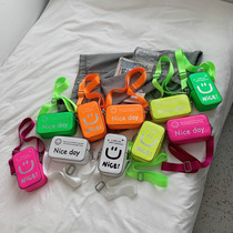 Childrens bag 2021 new fluorescent color letter small square bag middle and large childrens smiling face broadband messenger bag mobile phone bag foreign trade