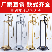  European-style chaise bathtub faucet Floor-standing double-column shower side vertical all copper retro matte black gold