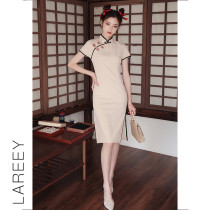 LAREEY2022 year new young style retro qipao The wind is daily able to wear young girls pure color one-piece dress