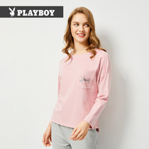 Playboy womens pajamas womens cotton home clothes can be worn outside long-sleeved cotton suit thin casual spring and summer