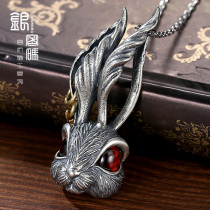 Silver Cryptography Rabbit Necklace Man Pure Silver Female Net Red Homo Fashion fashion Ins small crowdsourced design pendant sweater chain