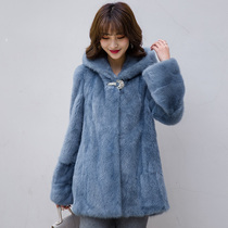 Fur coat female mink whole mink Haining winter new mink fur mink coat womens medium and long womens blue color