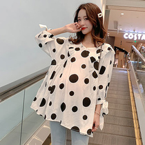 Pregnant women Autumn Polo point doll collar long shirt 2021 New Korean loose size pregnant cotton coat