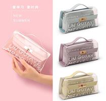 Korean version of the transparent pencil bag girls stationery box Primary school students junior high school students simple small fresh children cute pencil box women