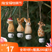 Solid Wood handmade wood carving ornaments creative gifts living room ornaments deer Bell Car pendant decoration home crafts